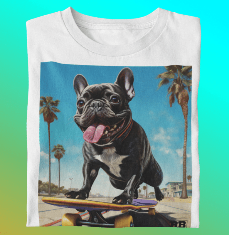 camiseta de cachorro andando de skate