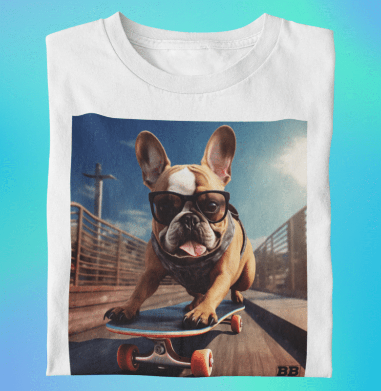 camiseta de cachorro andando de skate