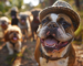 bulldog inglês usando chapéu no parque