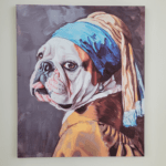 Quadro Bulldog Inglês- Inglesa com brinco de pérola