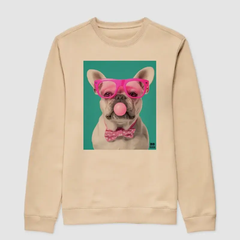 Sueter Moletom Bulldog Frances "Chiclete 4" Bege PP