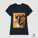 Camiseta Feminina Algodão Peruano Bulldog Ingles "Chiclete" Azul (G)
