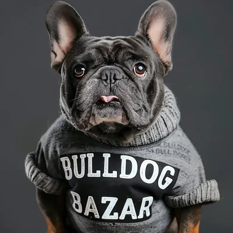 Bulldog Francês usando moletom da Bulldog Bazar