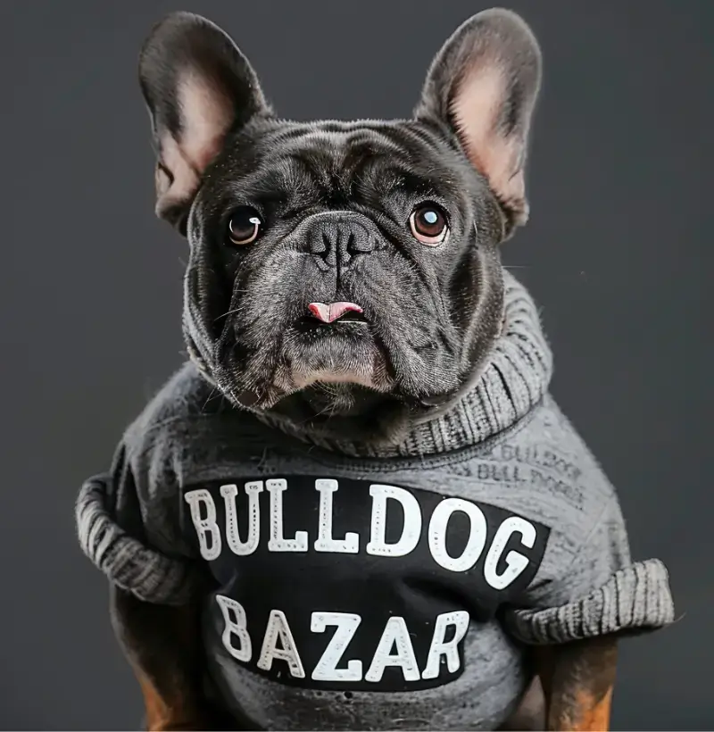 Bulldog Francês usando moletom da Bulldog Bazar